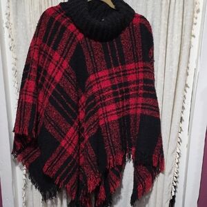 Steve Madden Red and Black Plaid Cape